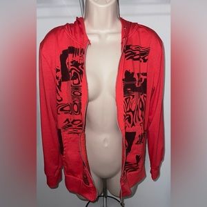 Red printed zip up hoodie